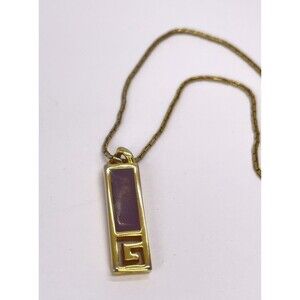 Vintage GIVENCHY G Logo Rectangle Plate Gold Tone Pendant Necklace elegant